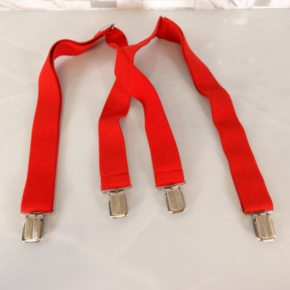 Suspender Boy Red Classic Wedding Party Adjustable Stretch X Back Silver Clip On